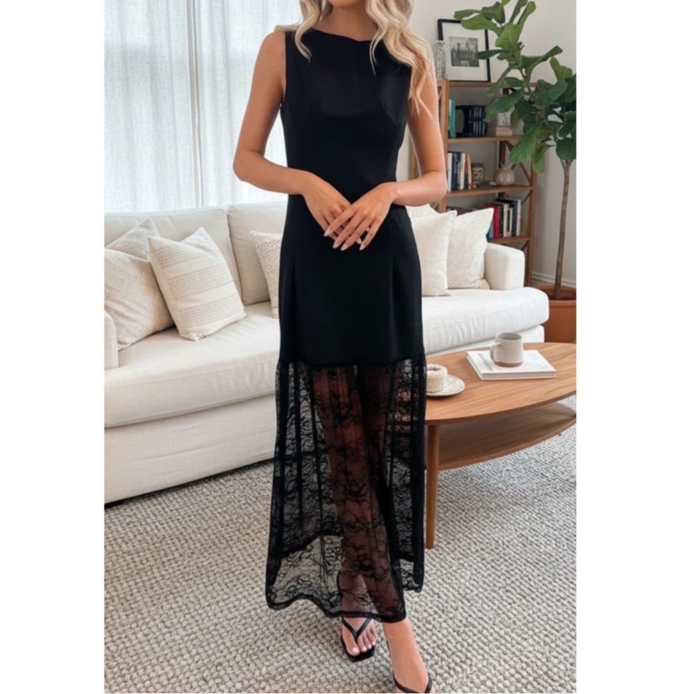 Elegant Black Lace Sheer Maxi Dress